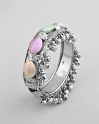VOJ Silver-Plated Multi Colour Stone Studded Oxidized Cuff Bracelet - Distacart
