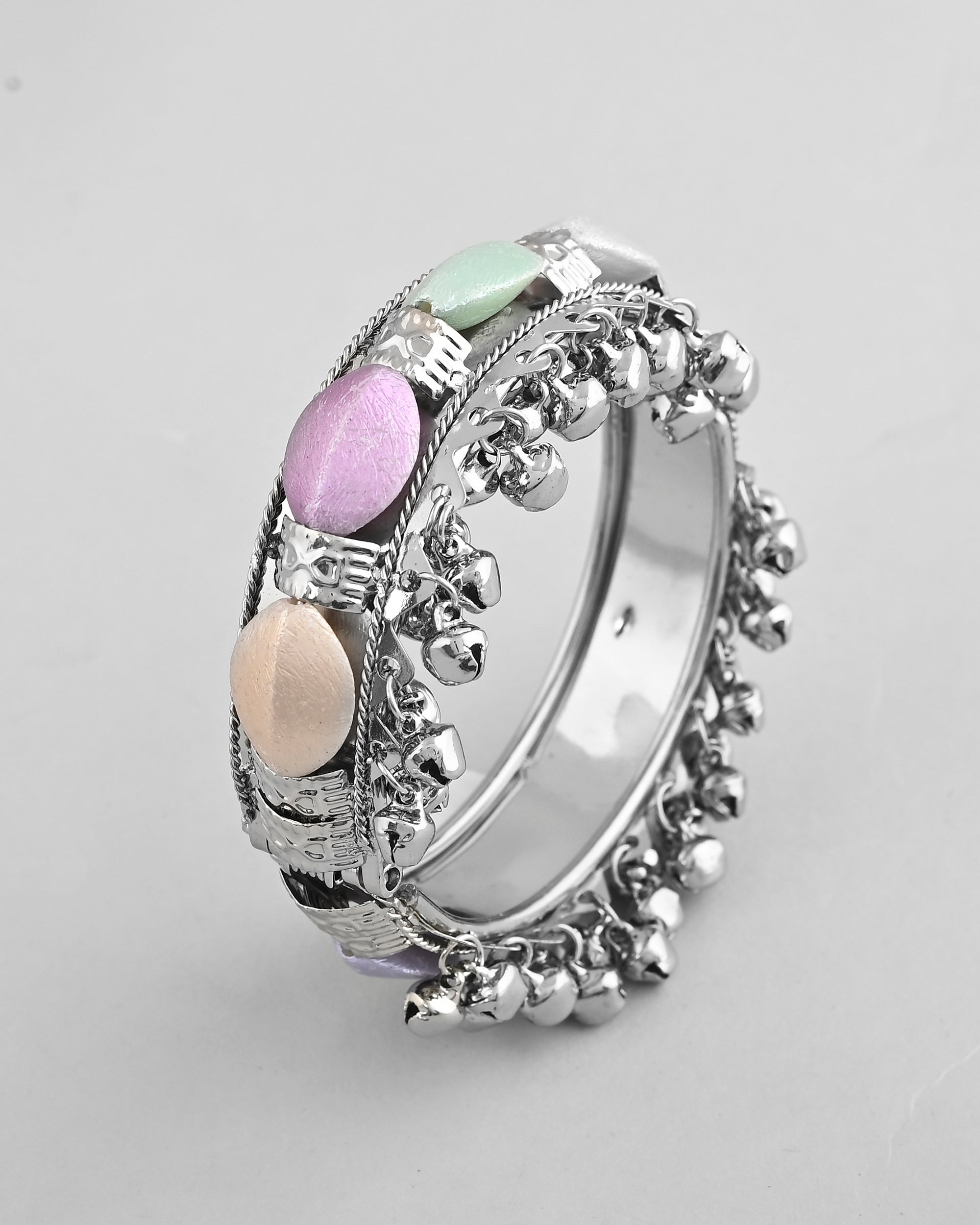 VOJ Silver-Plated Multi Colour Stone Studded Oxidized Cuff Bracelet - Distacart