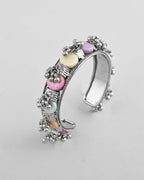 VOJ Silver-Plated Multi Colour Stone And Ghungroo Studded Oxidized Cuff Bracelet - Distacart
