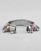 VOJ Silver-Plated Multi Colour Stone And Ghungroo Studded Oxidized Cuff Bracelet - Distacart