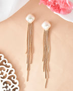 VOJ Gold-Polished Handcrafted Pearl Studded Classic Drop Earrings - Distacart