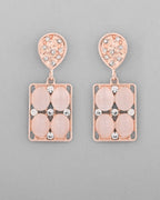 VOJ Rose Gold-Polished Stone Studded Rectangular Drop Earrings - Distacart