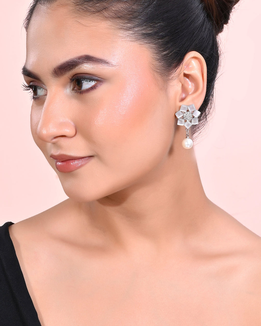 VOJ Silver Plated Floral Stone Studded Earrings - Distacart