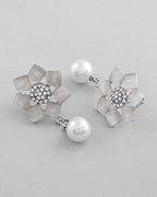 VOJ Silver Plated Floral Stone Studded Earrings - Distacart