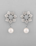 VOJ Silver Plated Floral Stone Studded Earrings - Distacart