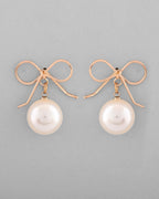 VOJ Gold-Polished Pearl & Bow Shaped Classic Drop Earrings - Distacart