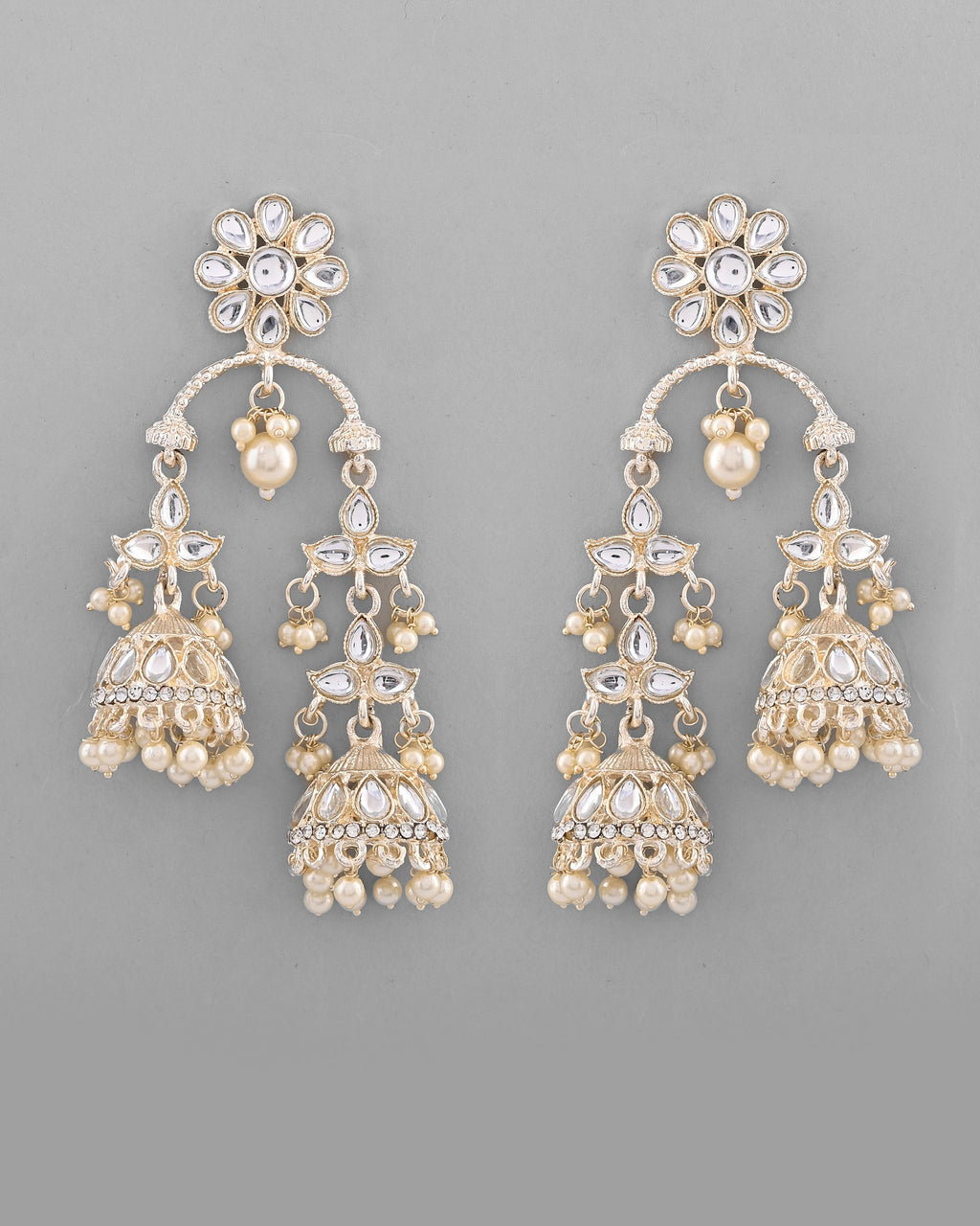 VOJ Gold-Polished Kundan Contemporary Up & Down Jhumka Earrings - Distacart