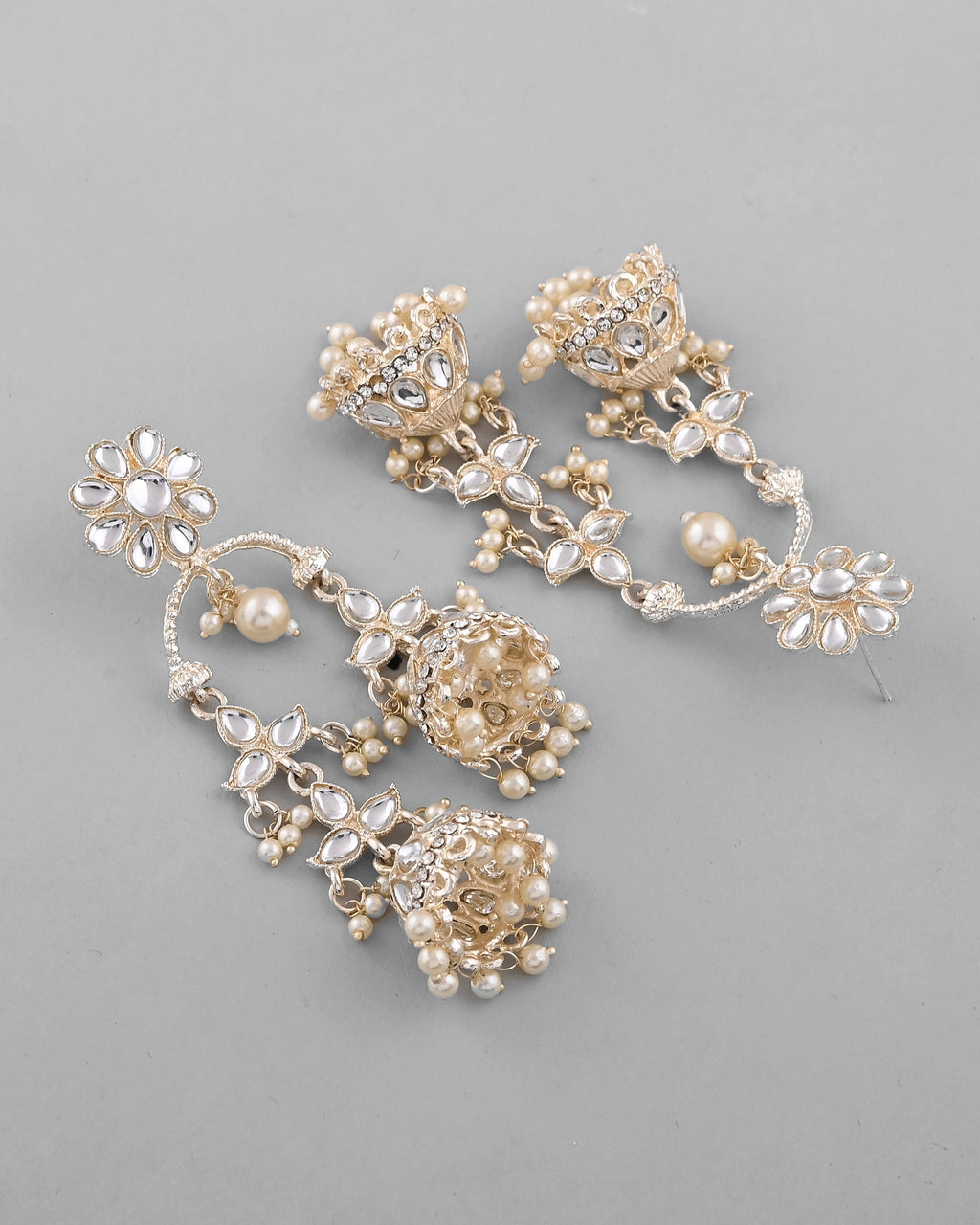 VOJ Gold-Polished Kundan Contemporary Up & Down Jhumka Earrings - Distacart