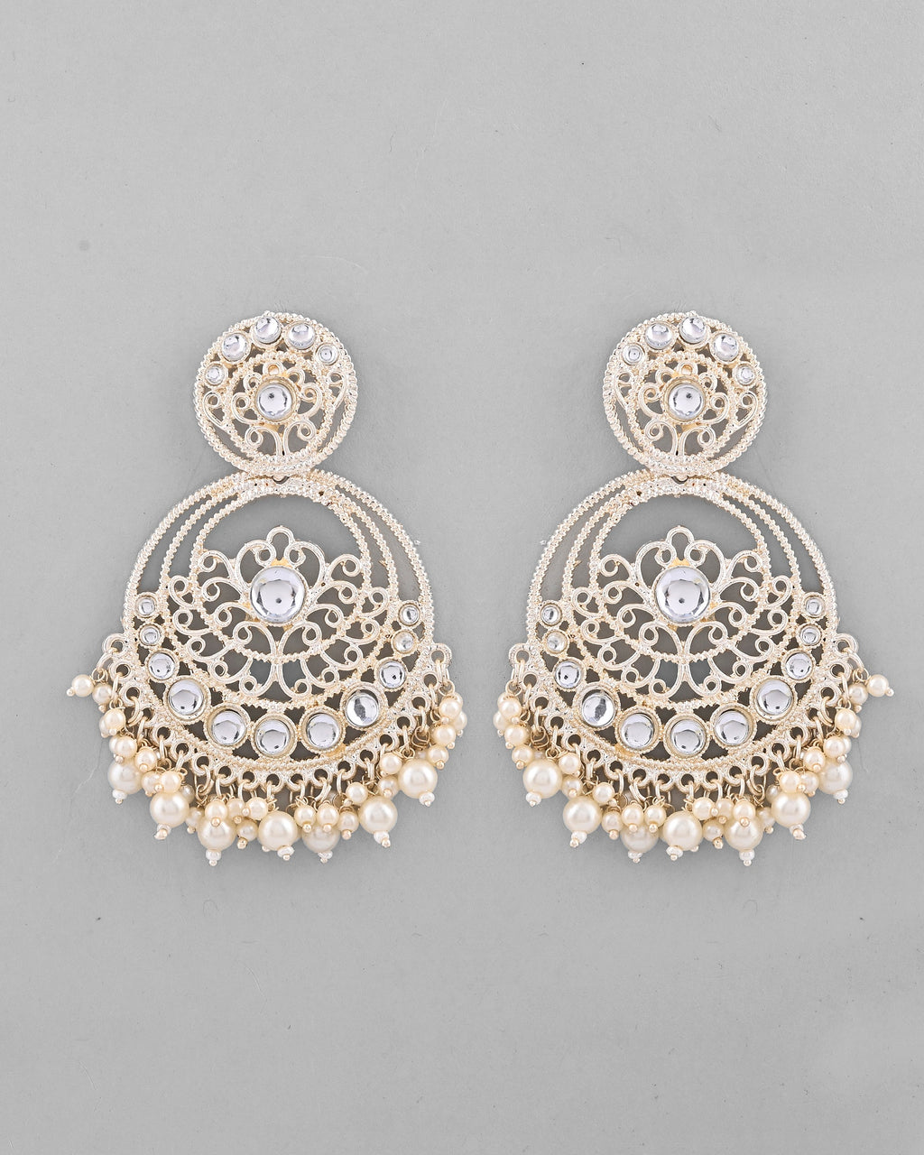 VOJ Gold-Polished Kundan Contemporary Circular Chandbaali Earrings - Distacart