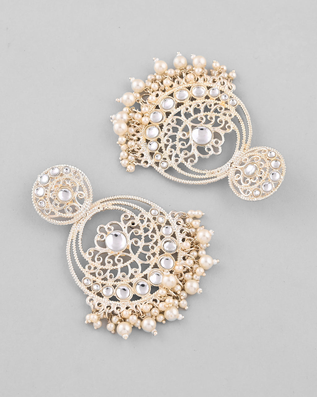 VOJ Gold-Polished Kundan Contemporary Circular Chandbaali Earrings - Distacart