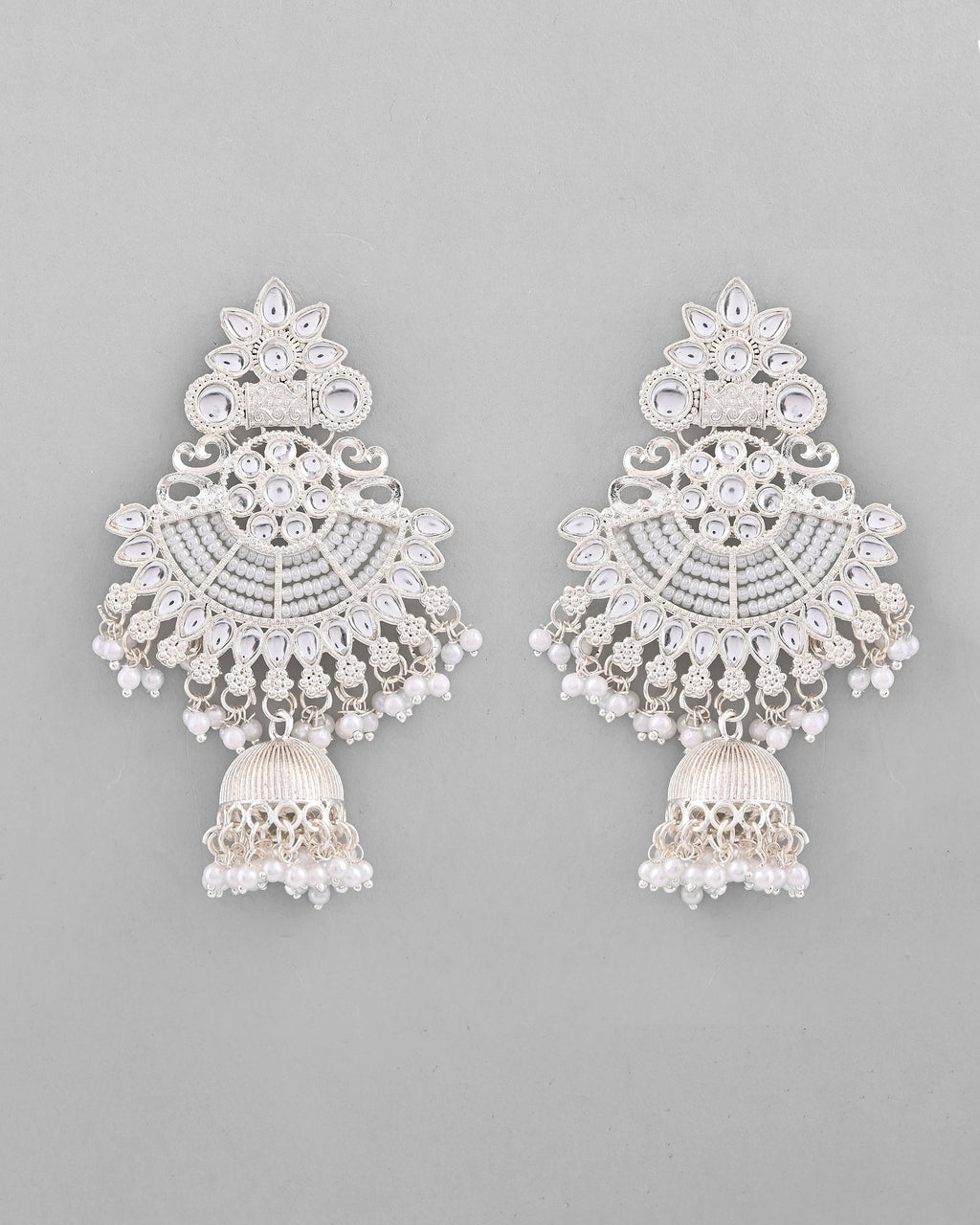 VOJ Silver plated Kundan Contemporary Jhumka Earrings - Distacart