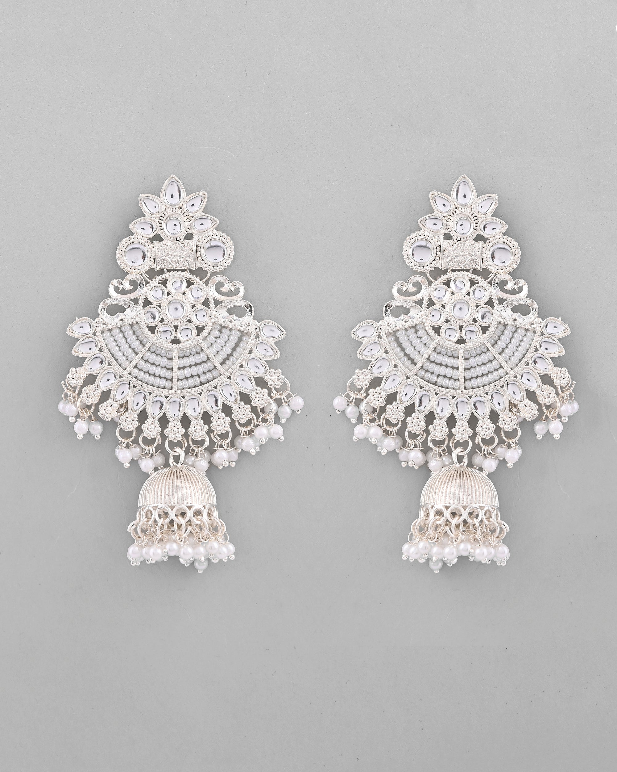 VOJ Silver plated Kundan Contemporary Jhumka Earrings - Distacart