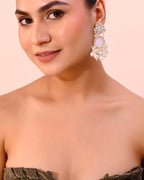 VOJ Gold-Toned Kundan Studded Contemporary Oxidised Drop Earrings - Distacart