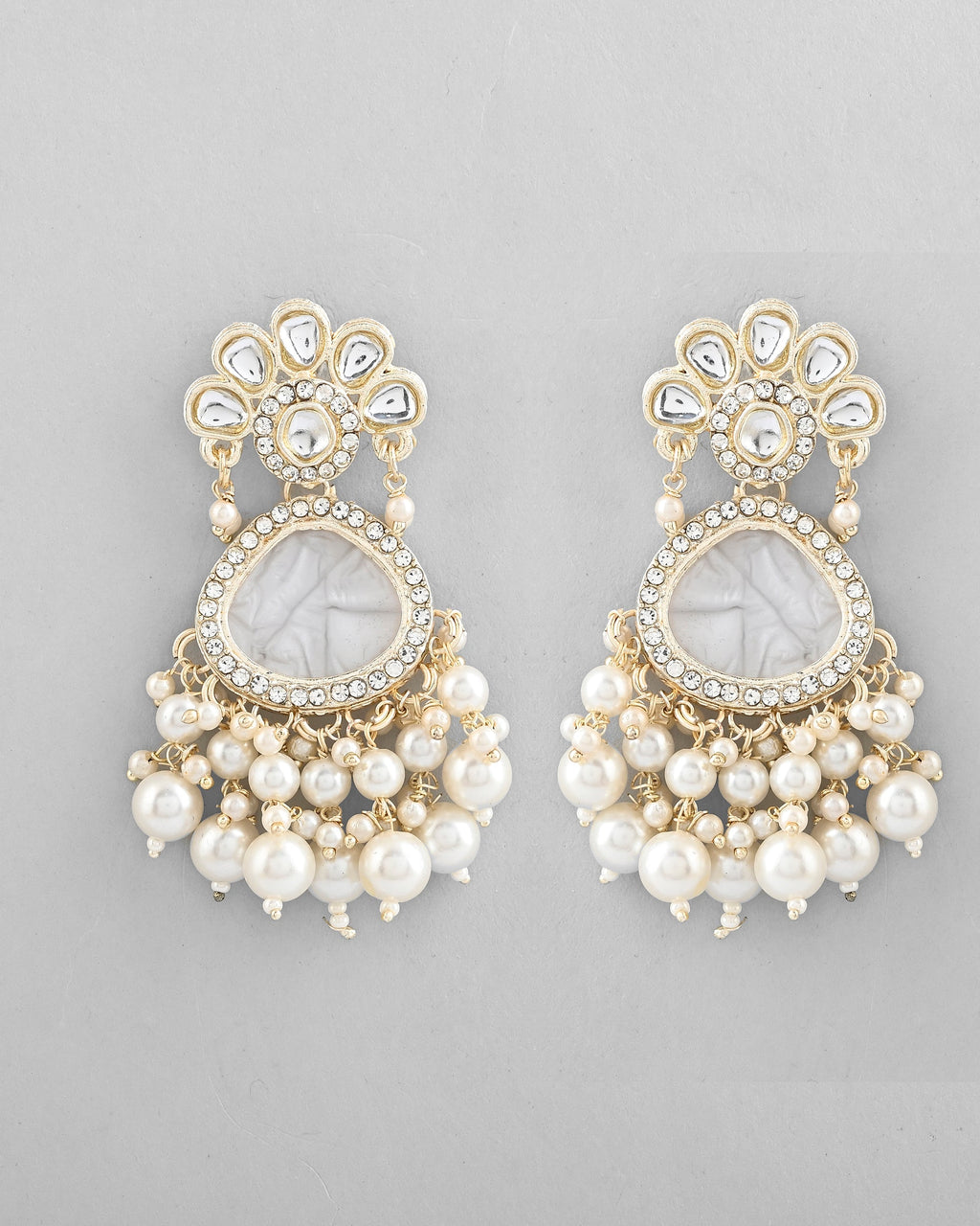 VOJ Gold-Toned Kundan Studded Contemporary Oxidised Drop Earrings - Distacart