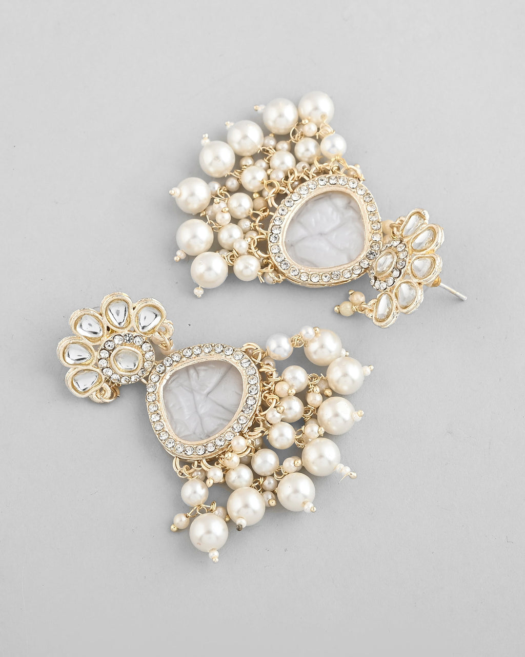 VOJ Gold-Toned Kundan Studded Contemporary Oxidised Drop Earrings - Distacart