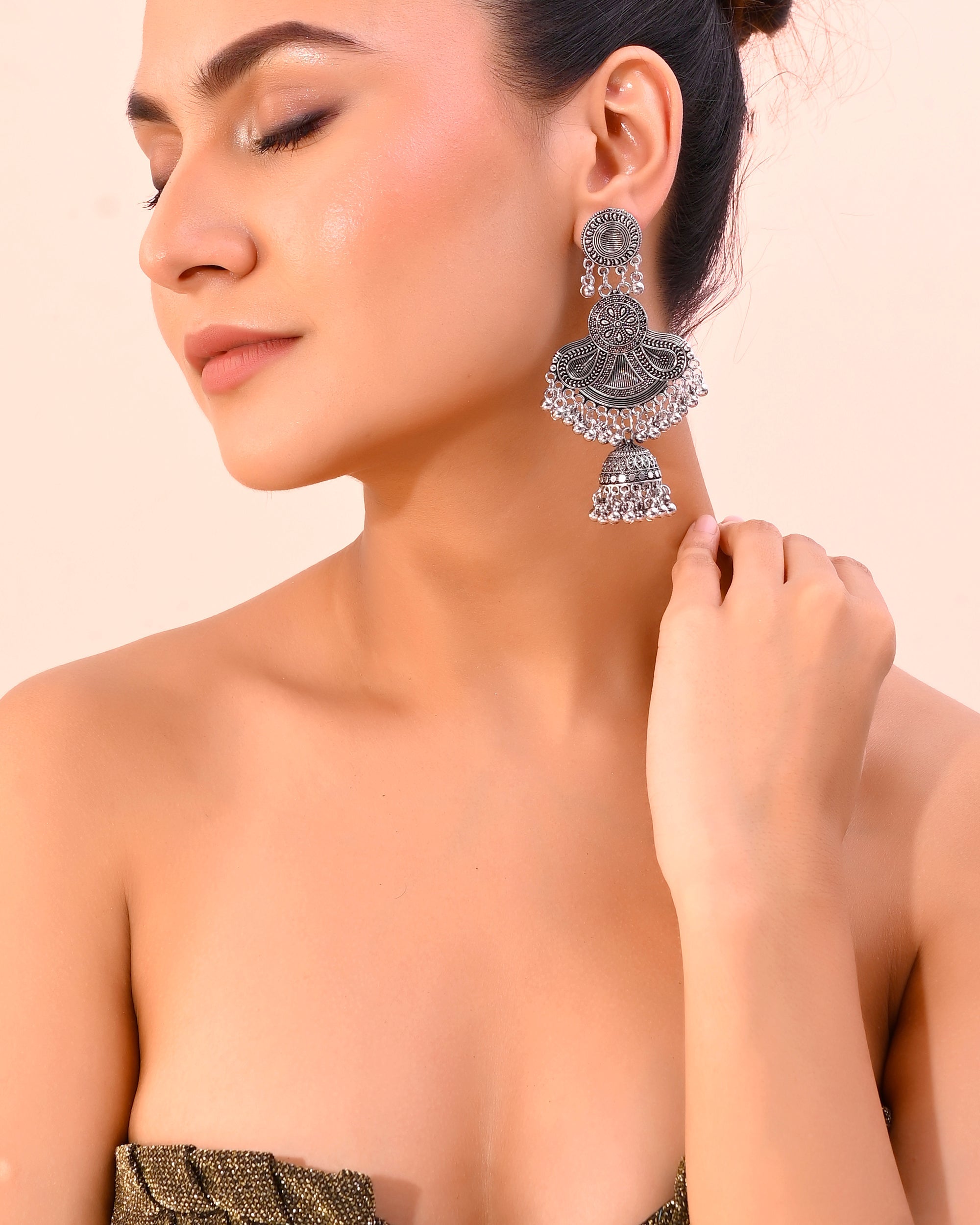 VOJ Silver plated Oxidized Contemporary Jhumka Earrings - Distacart