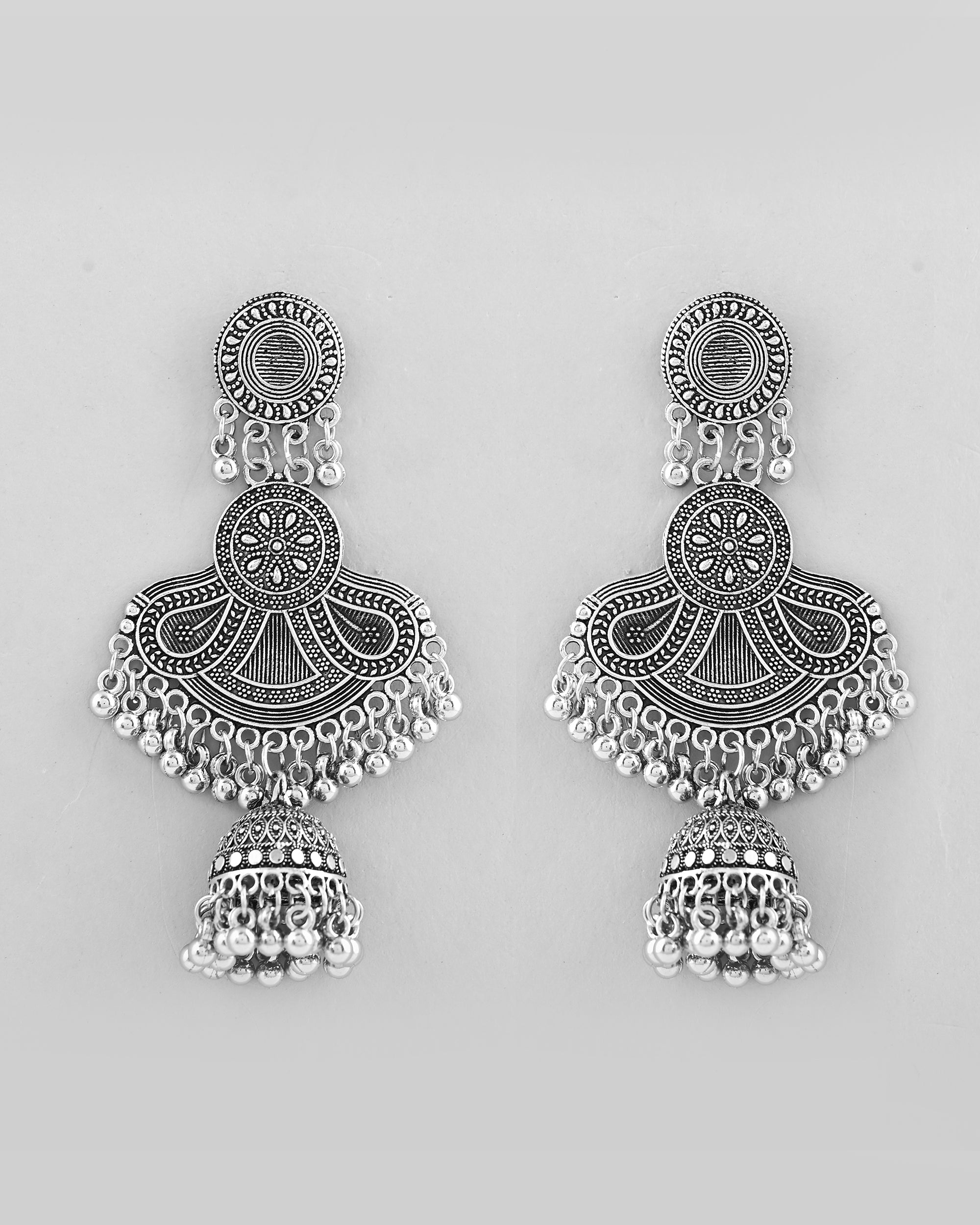 VOJ Silver plated Oxidized Contemporary Jhumka Earrings - Distacart
