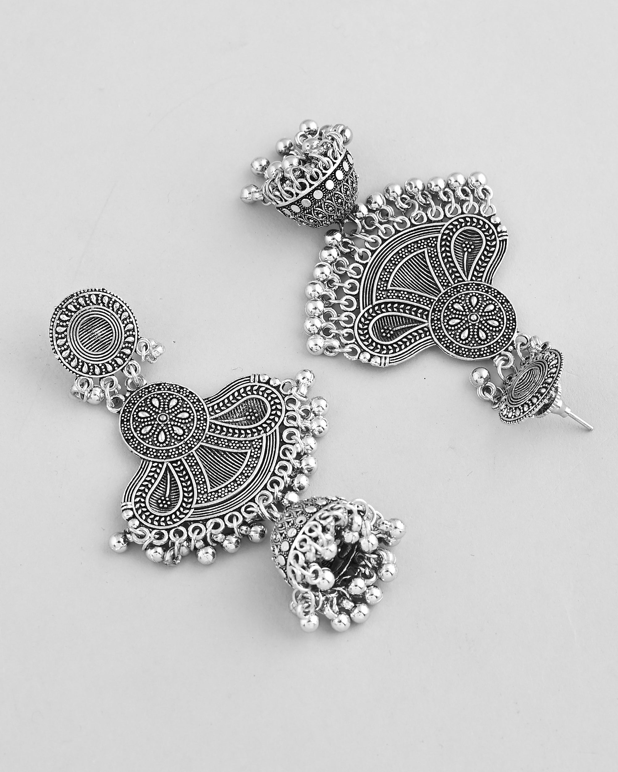 VOJ Silver plated Oxidized Contemporary Jhumka Earrings - Distacart