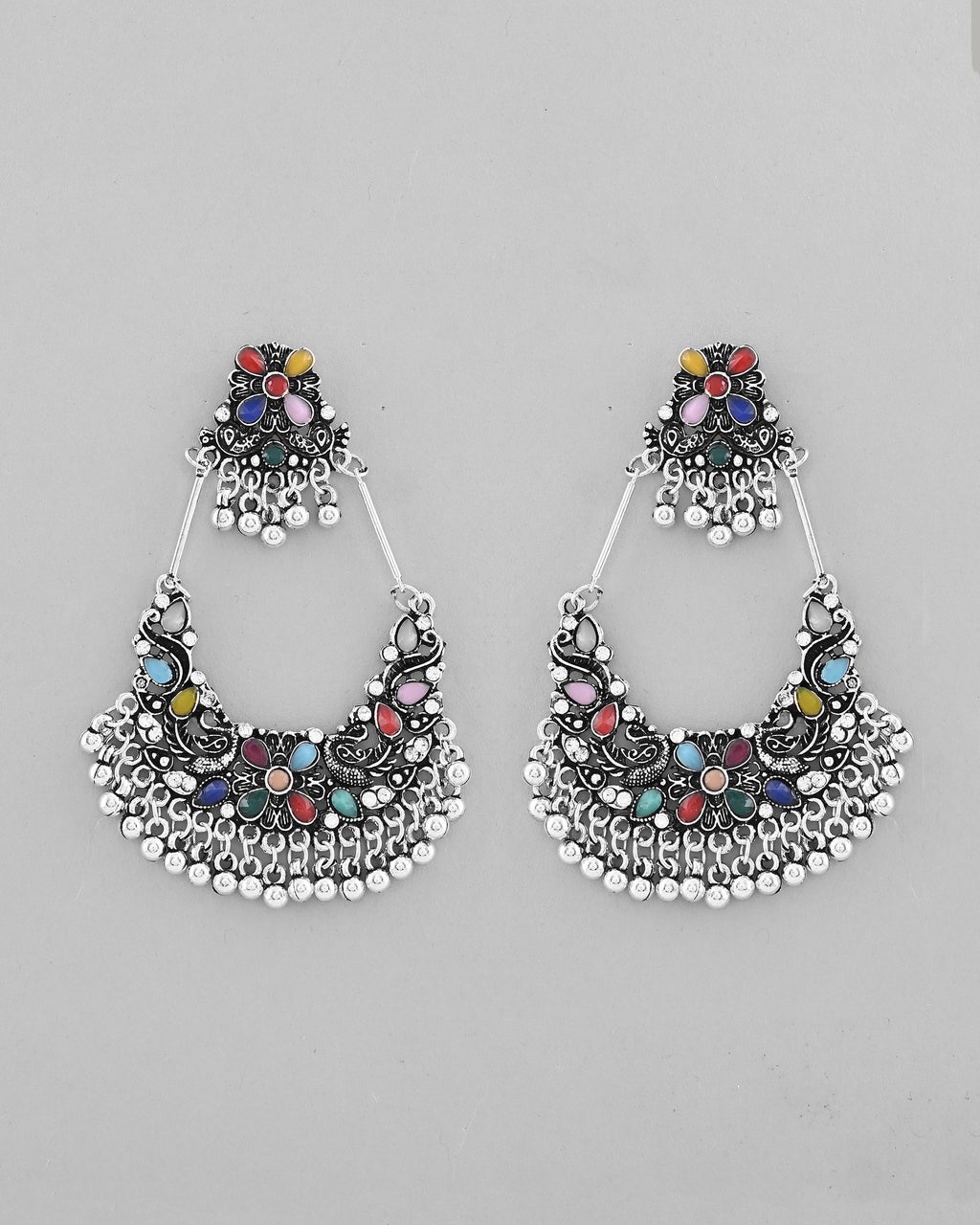 VOJ Silver plated Multi Colour Peacock Oxidized Contemporary Earrings - Distacart