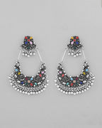 VOJ Silver plated Multi Colour Peacock Oxidized Contemporary Earrings - Distacart