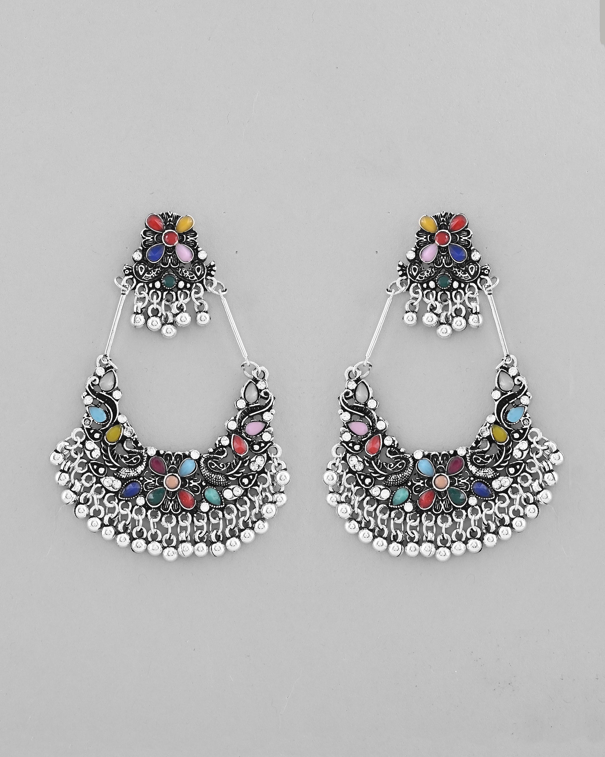 VOJ Silver plated Multi Colour Peacock Oxidized Contemporary Earrings - Distacart