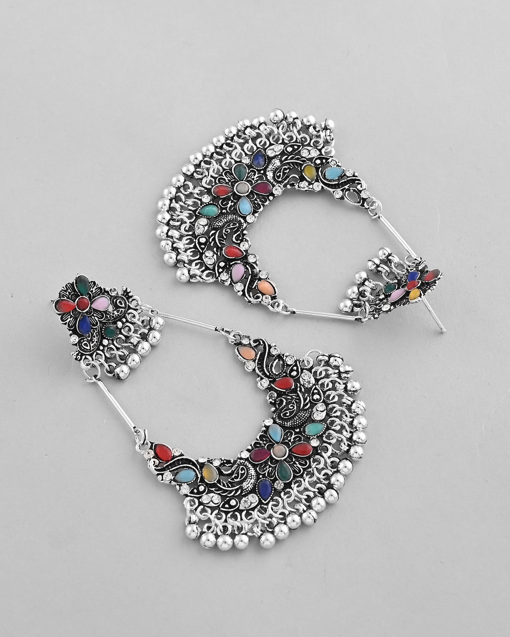 VOJ Silver plated Multi Colour Peacock Oxidized Contemporary Earrings - Distacart