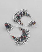 VOJ Silver plated Multi Colour Peacock Oxidized Contemporary Earrings - Distacart