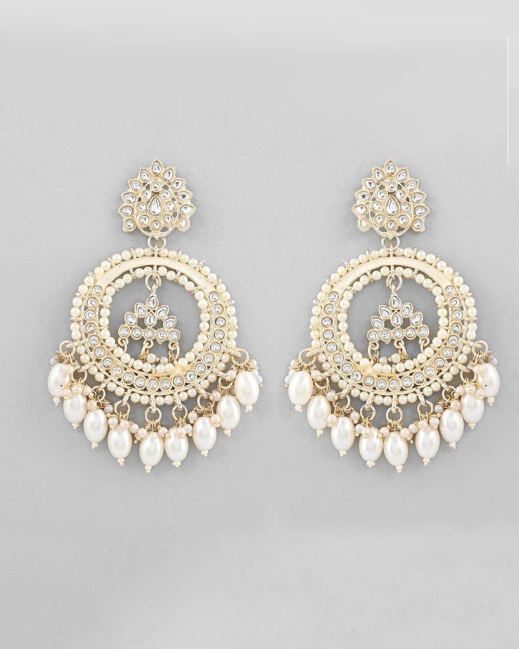 VOJ Gold-Polished Kundan Studded White ChandBali Earrings - Distacart