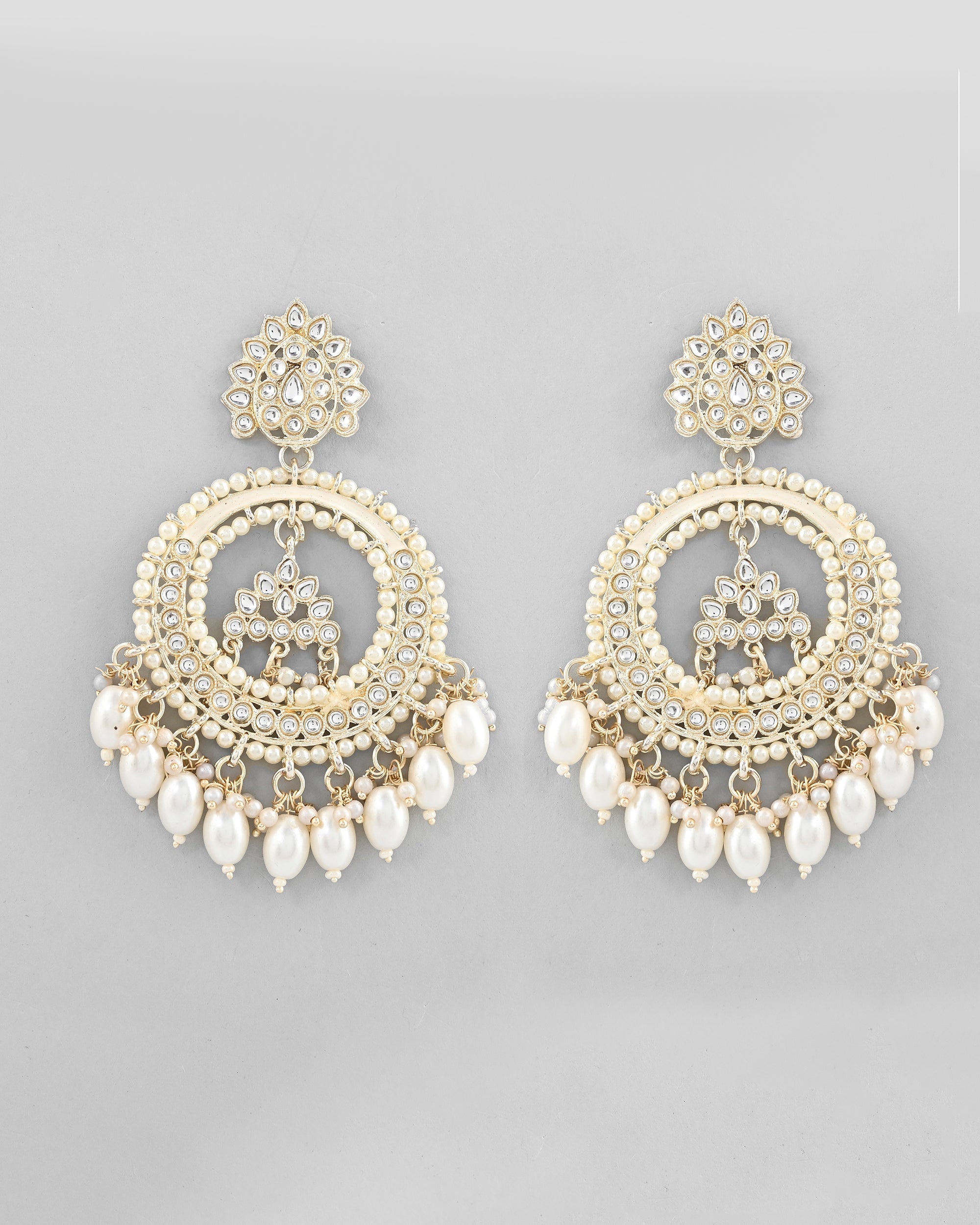 VOJ Gold-Polished Kundan Studded White ChandBali Earrings - Distacart
