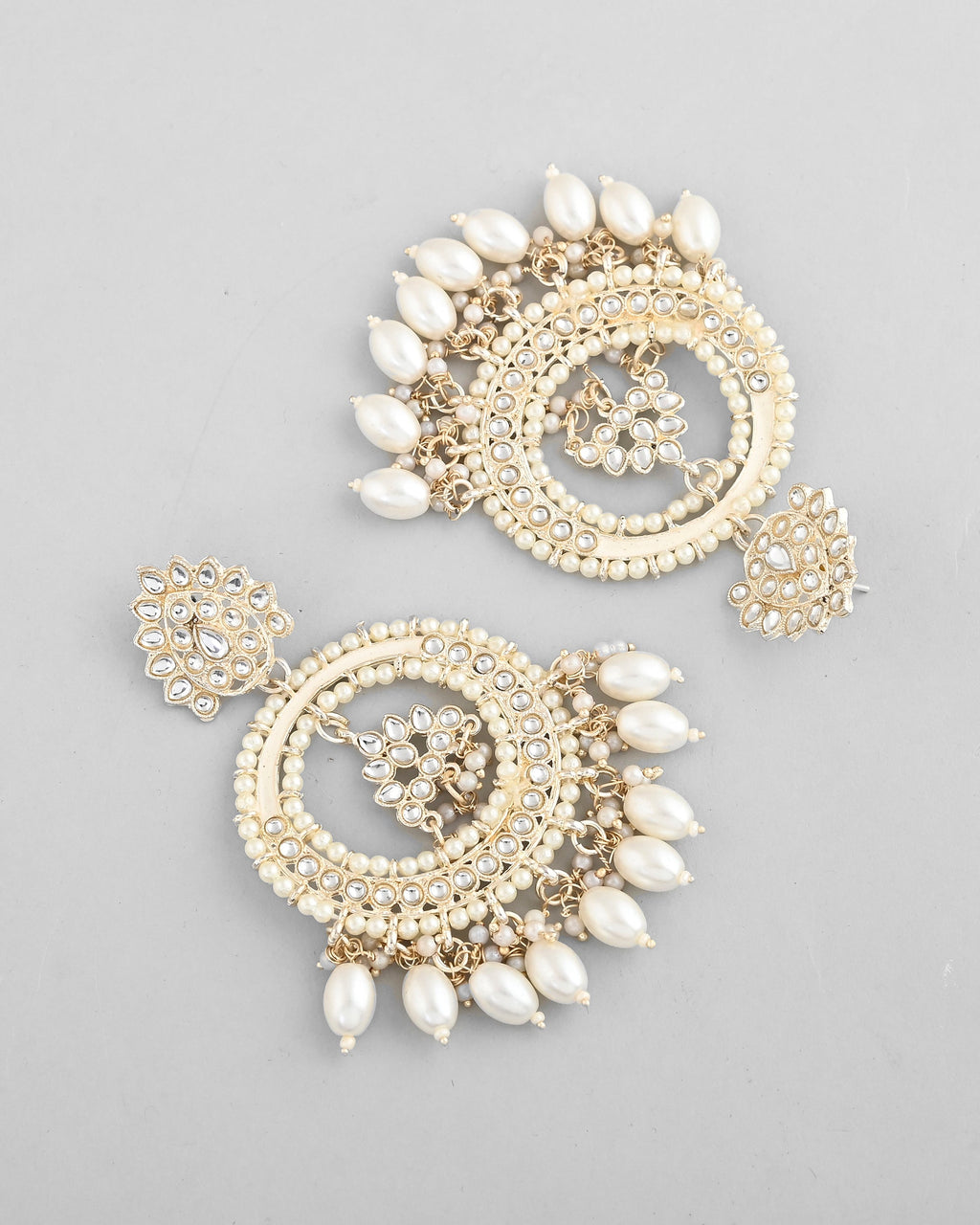 VOJ Gold-Polished Kundan Studded White ChandBali Earrings - Distacart