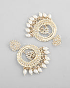 VOJ Gold-Polished Kundan Studded White ChandBali Earrings - Distacart