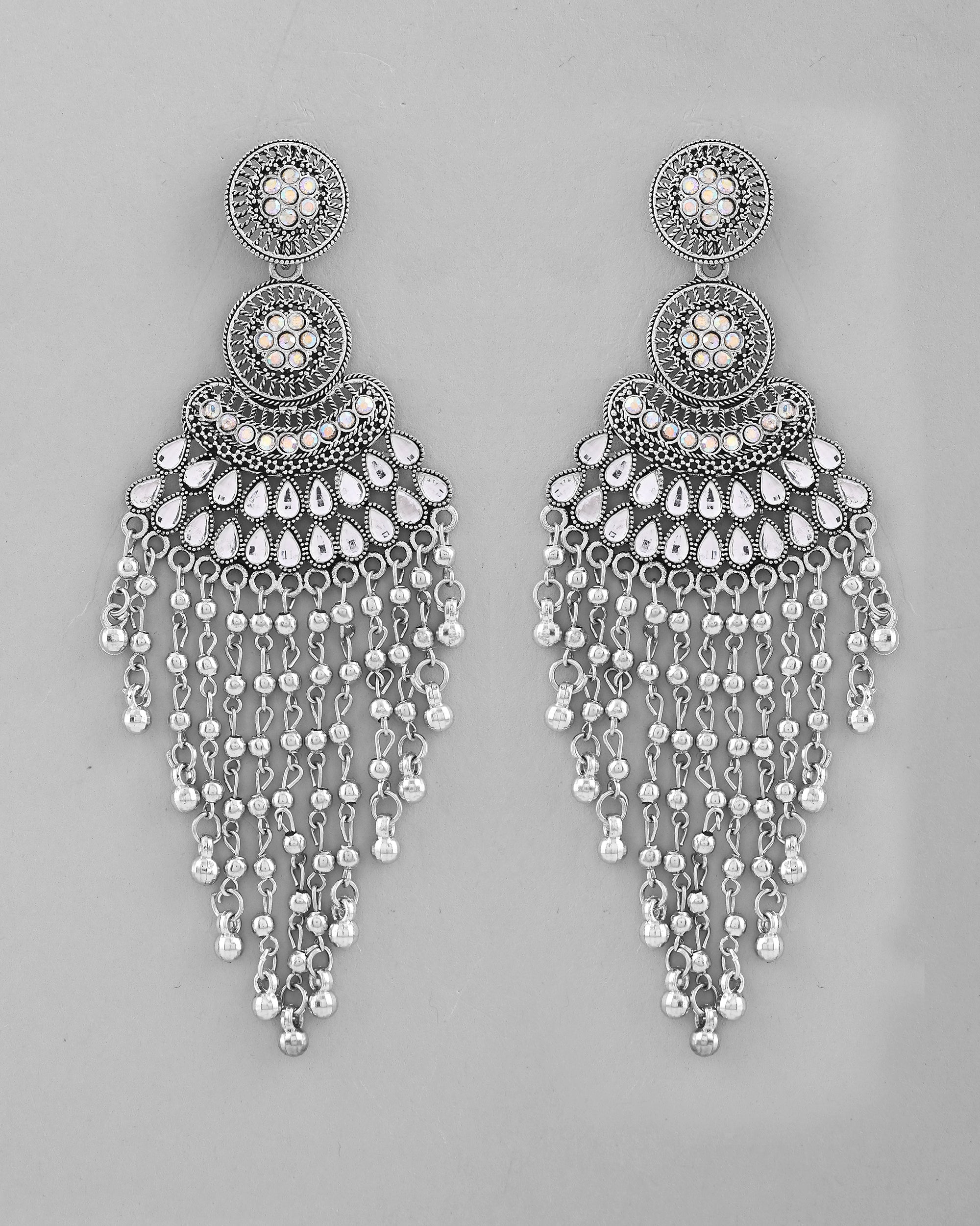 VOJ Silver-Plated Ghungroo Oxidized Drop Long Earrings - Distacart