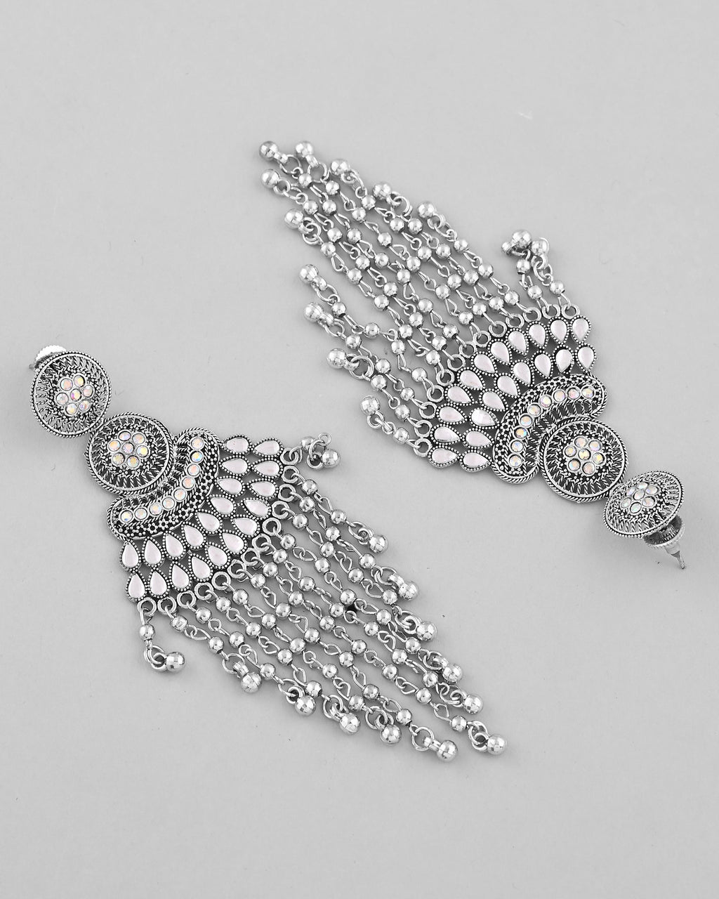 VOJ Silver-Plated Ghungroo Oxidized Drop Long Earrings - Distacart