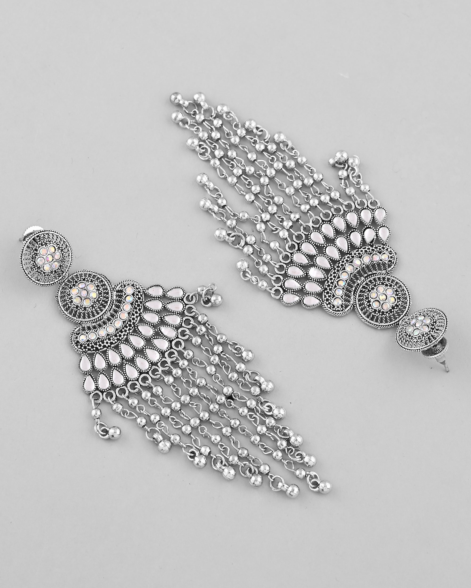 VOJ Silver-Plated Ghungroo Oxidized Drop Long Earrings - Distacart