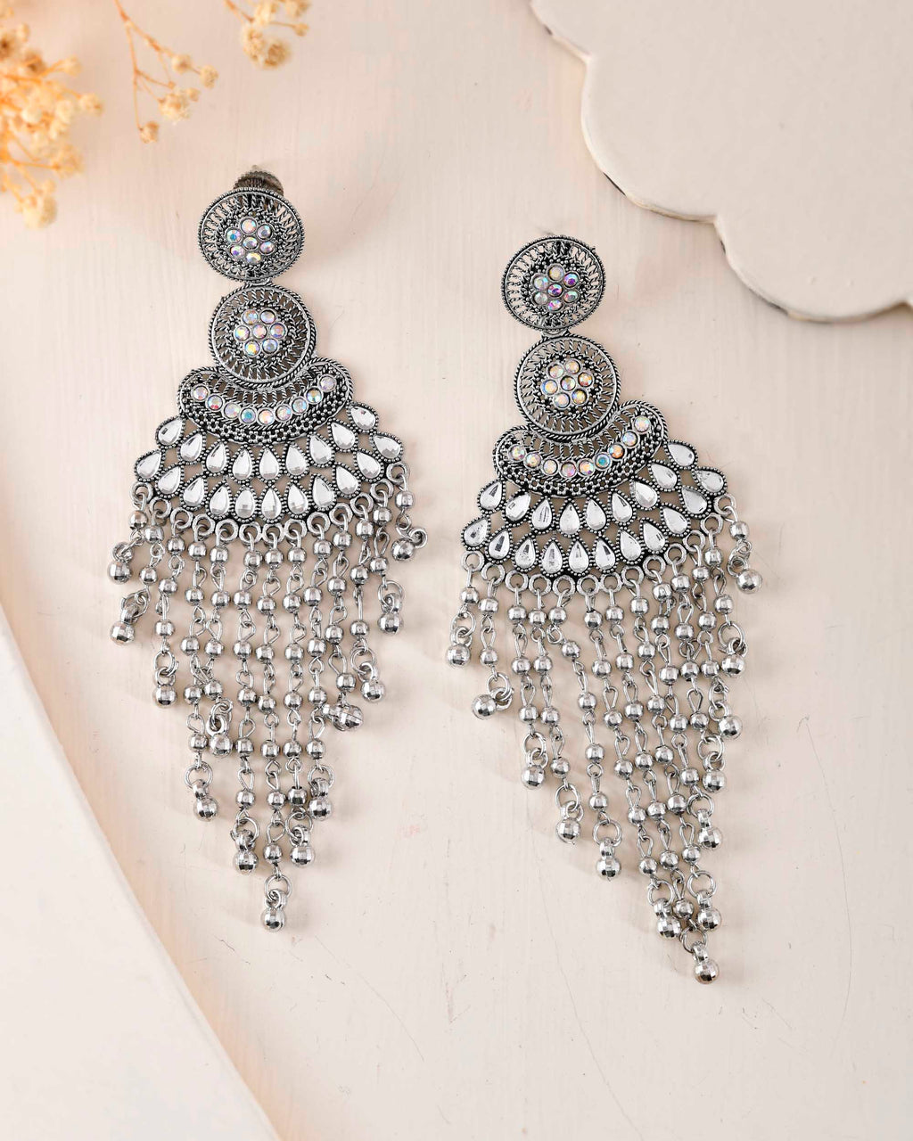 VOJ Silver-Plated Ghungroo Oxidized Drop Long Earrings - Distacart