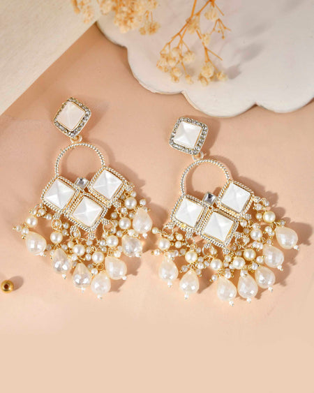 VOJ Gold-Polished geometrical Shaped Classic Drop Earrings