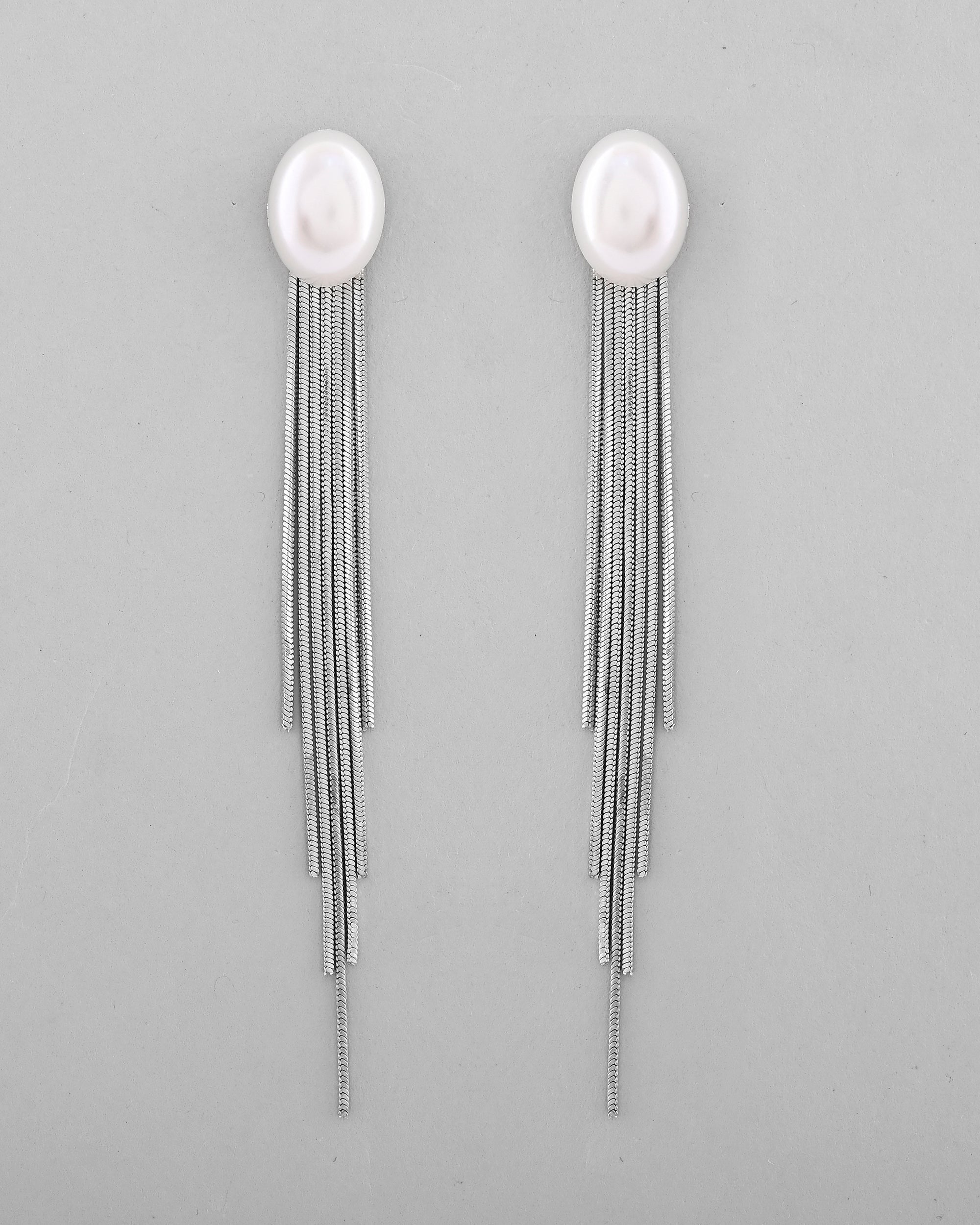 VOJ Silver-Plated Handcrafted Pearl Studded Classic Drop Earrings - Distacart