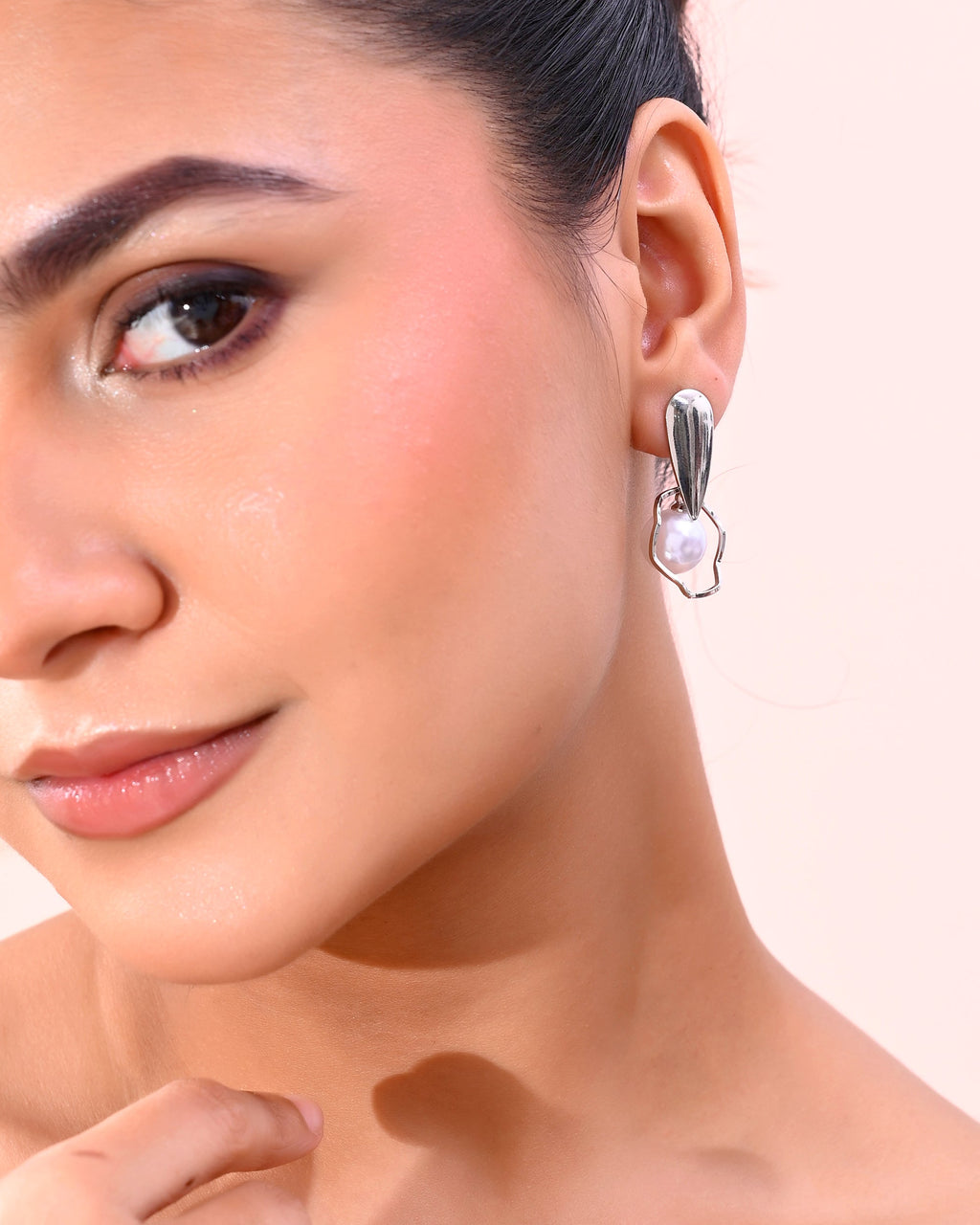 VOJ Silver-Plated Handcrafted Pearl Studded Korean Drop Earrings - Distacart