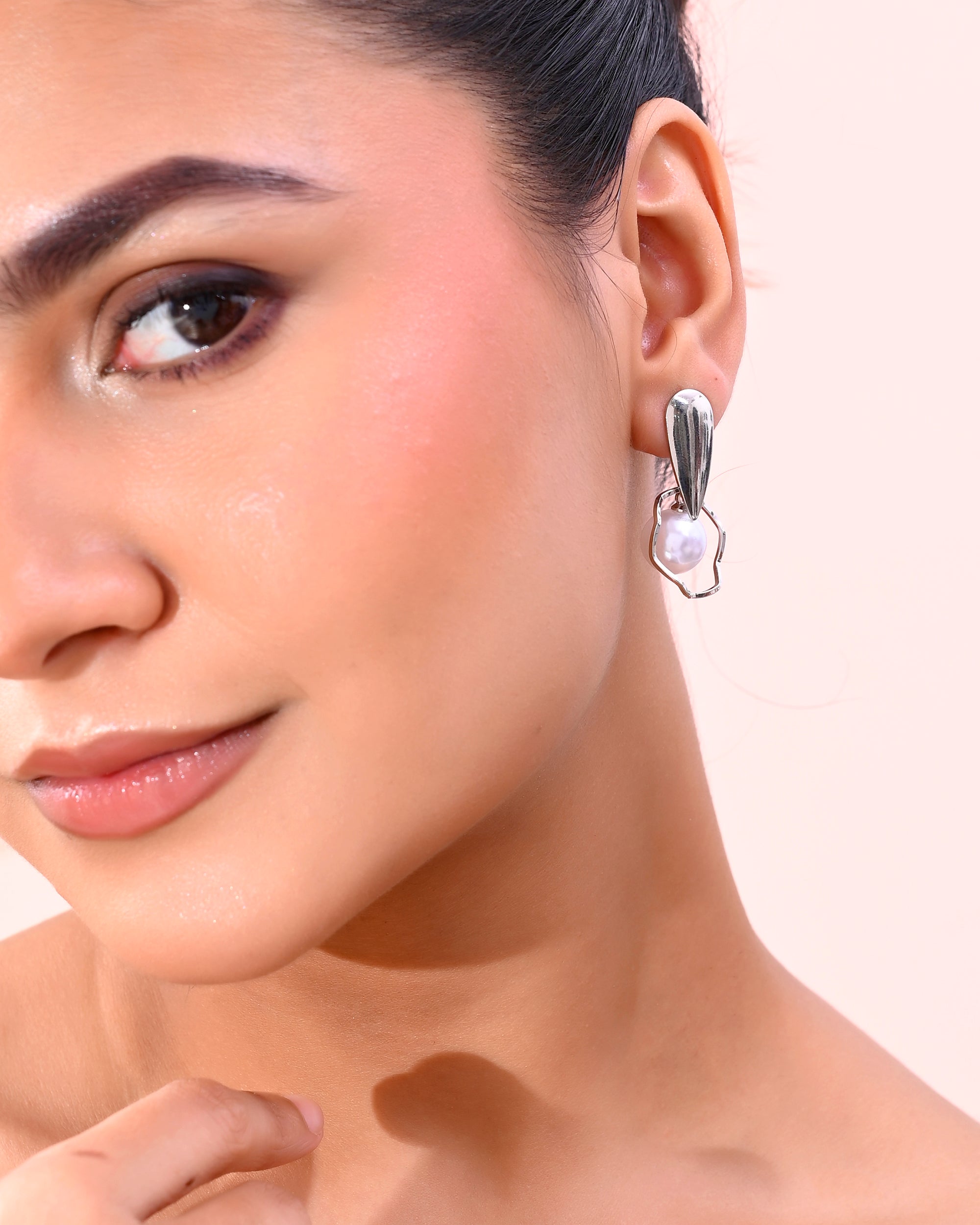 VOJ Silver-Plated Handcrafted Pearl Studded Korean Drop Earrings - Distacart