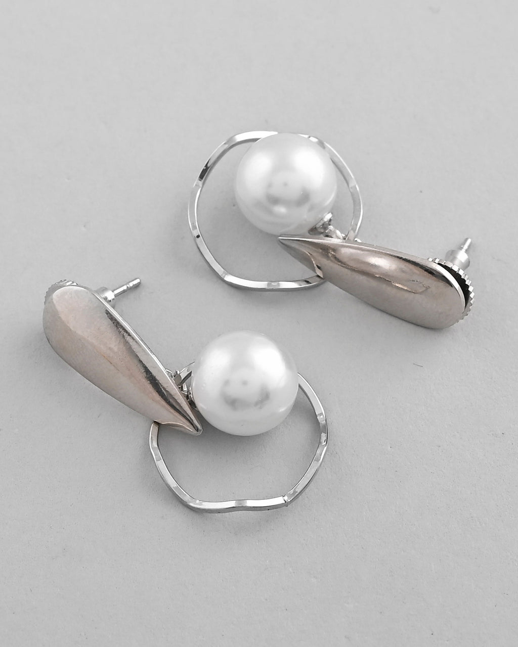 VOJ Silver-Plated Handcrafted Pearl Studded Korean Drop Earrings - Distacart