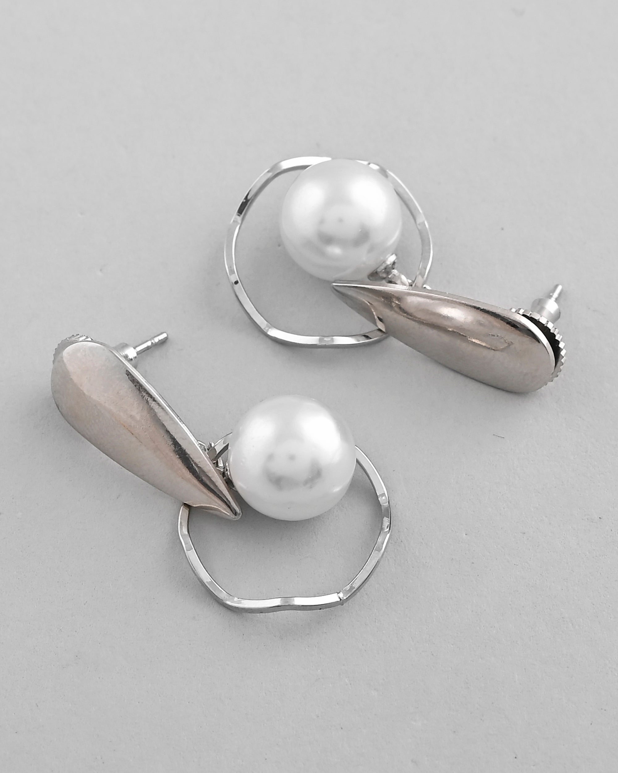 VOJ Silver-Plated Handcrafted Pearl Studded Korean Drop Earrings - Distacart