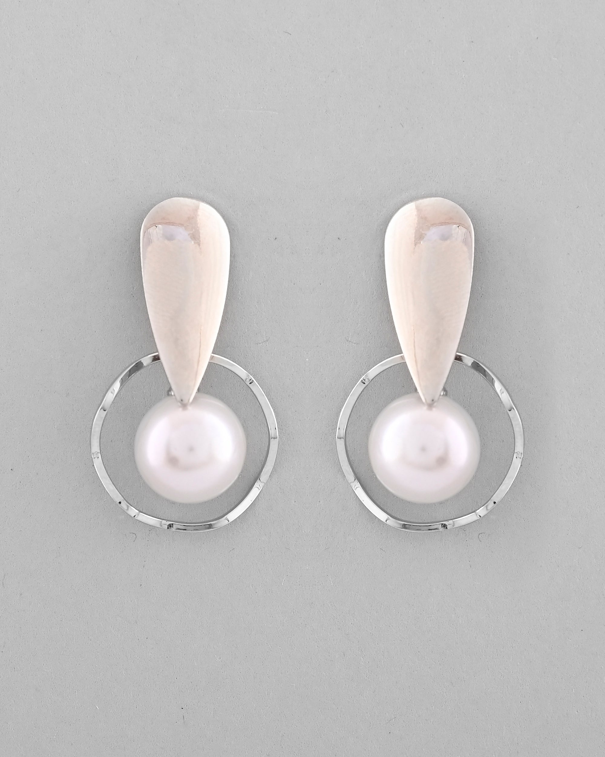 VOJ Silver-Plated Handcrafted Pearl Studded Korean Drop Earrings - Distacart