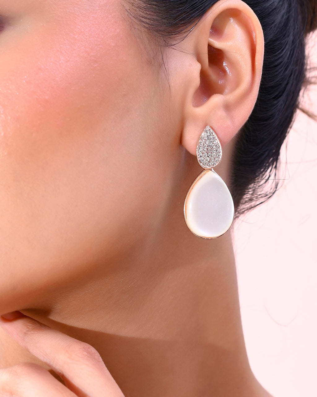 VOJ Gold-Polished CZ-Studded Korean Drop Earrings - Distacart