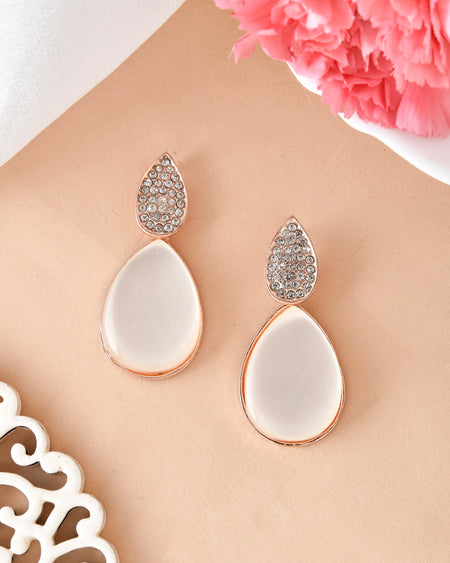 VOJ Gold-Polished CZ-Studded Korean Drop Earrings