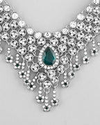VOJ Silver Plated CZ-Stone Studded With Green Stone Choker Set With Mangtikka