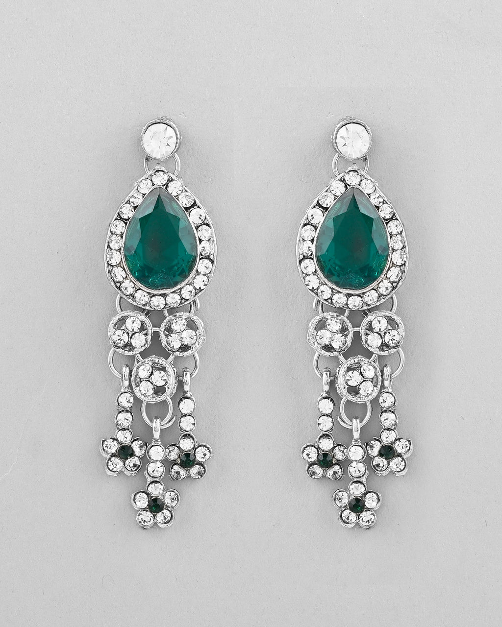 VOJ Silver Plated CZ-Stone Studded With Green Stone Choker Set With Mangtikka