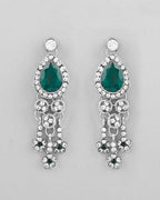 VOJ Silver Plated CZ-Stone Studded With Green Stone Choker Set With Mangtikka