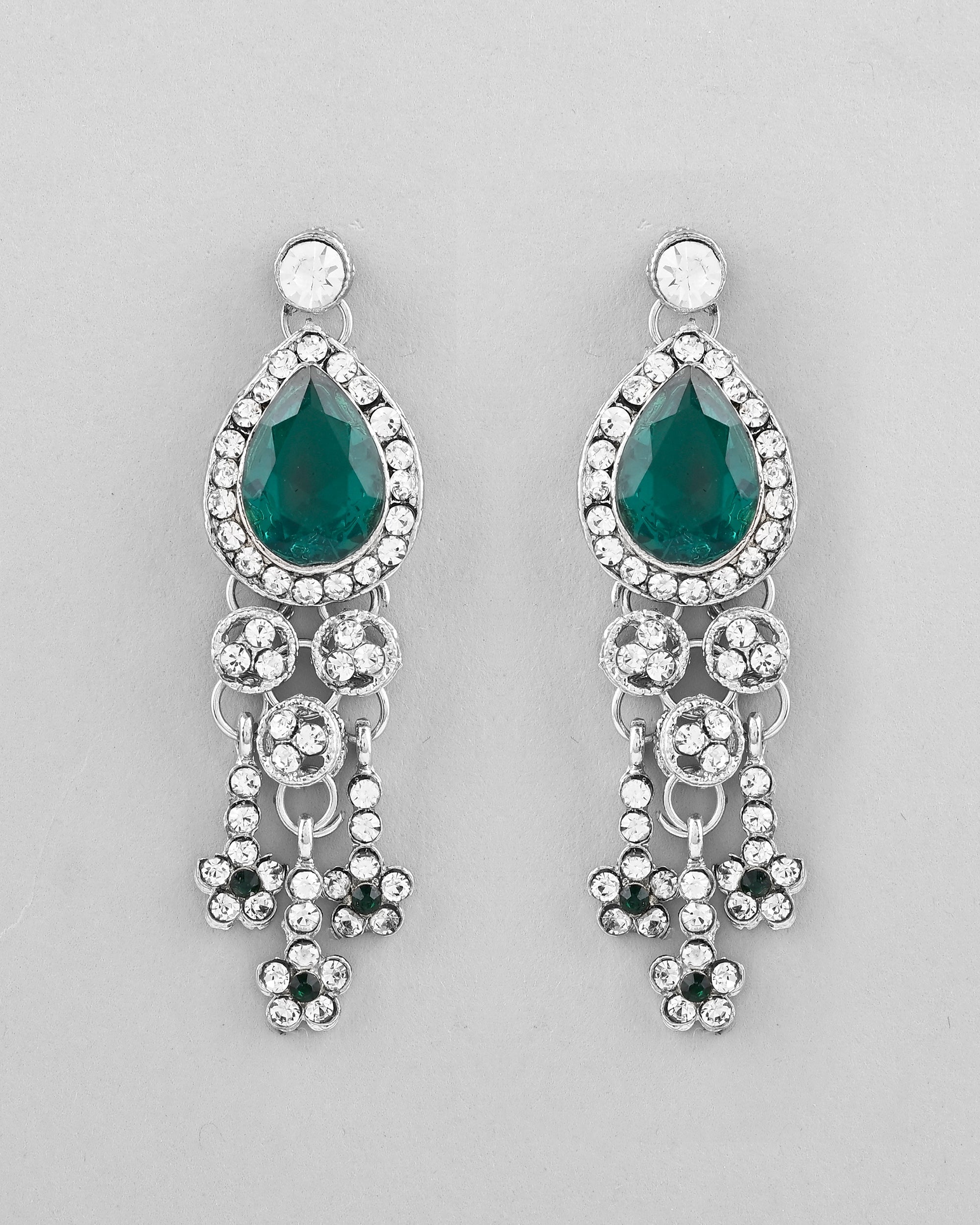 VOJ Silver Plated CZ-Stone Studded With Green Stone Choker Set With Mangtikka
