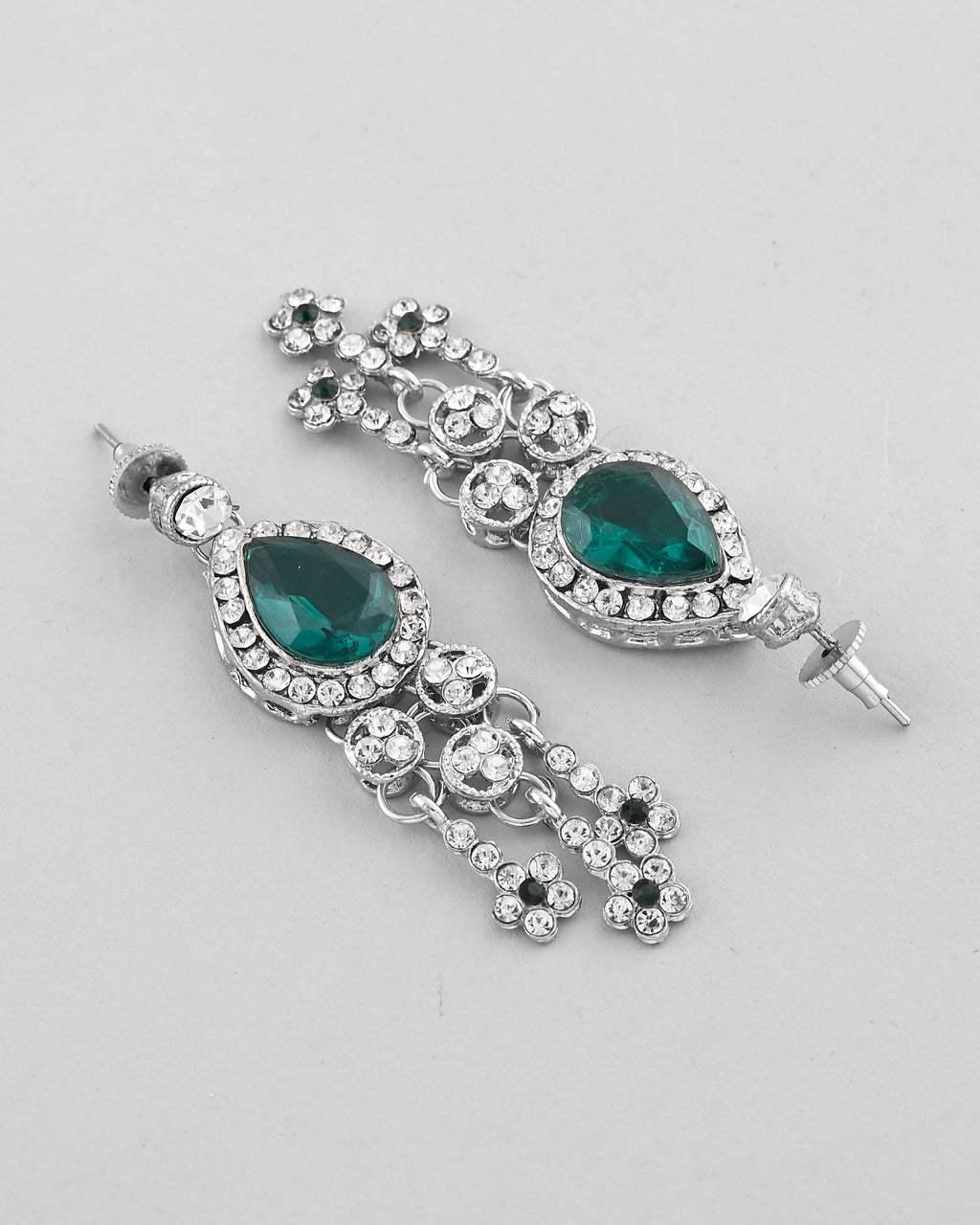 VOJ Silver Plated CZ-Stone Studded With Green Stone Choker Set With Mangtikka