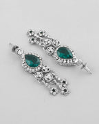 VOJ Silver Plated CZ-Stone Studded With Green Stone Choker Set With Mangtikka